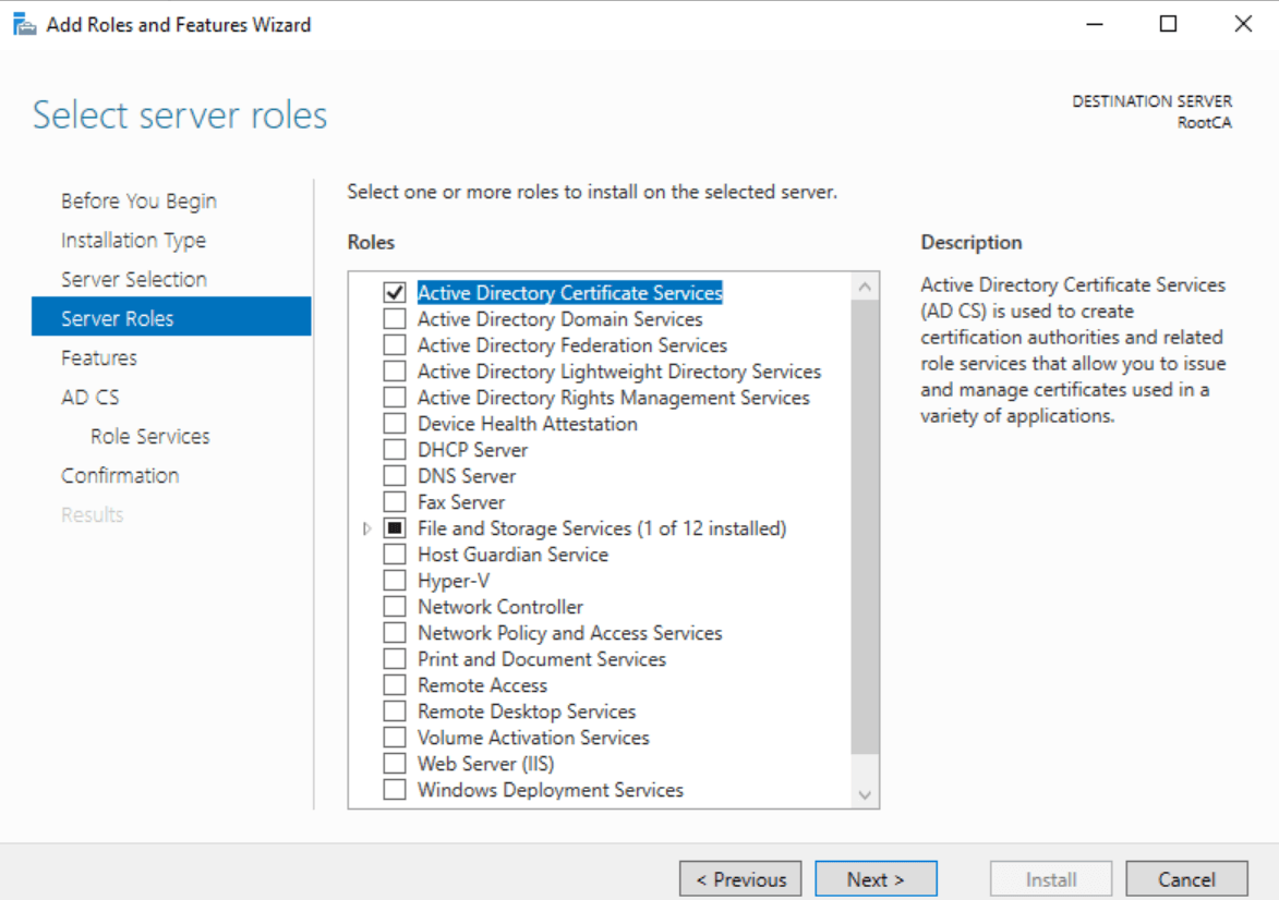 Active Directory Sertifika Hizmetleri'ni seçin