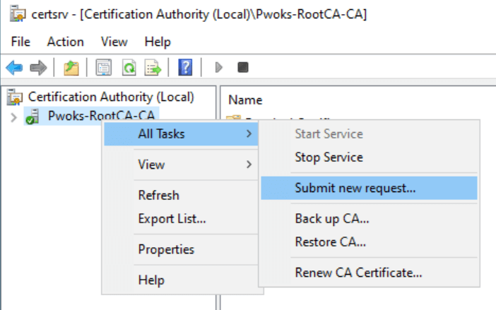 Submit Cert Request on RootCA