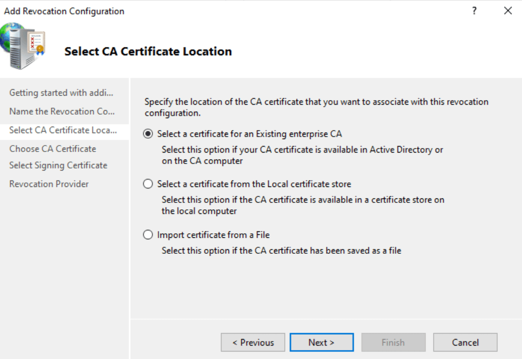 select certificate for enterprise CA