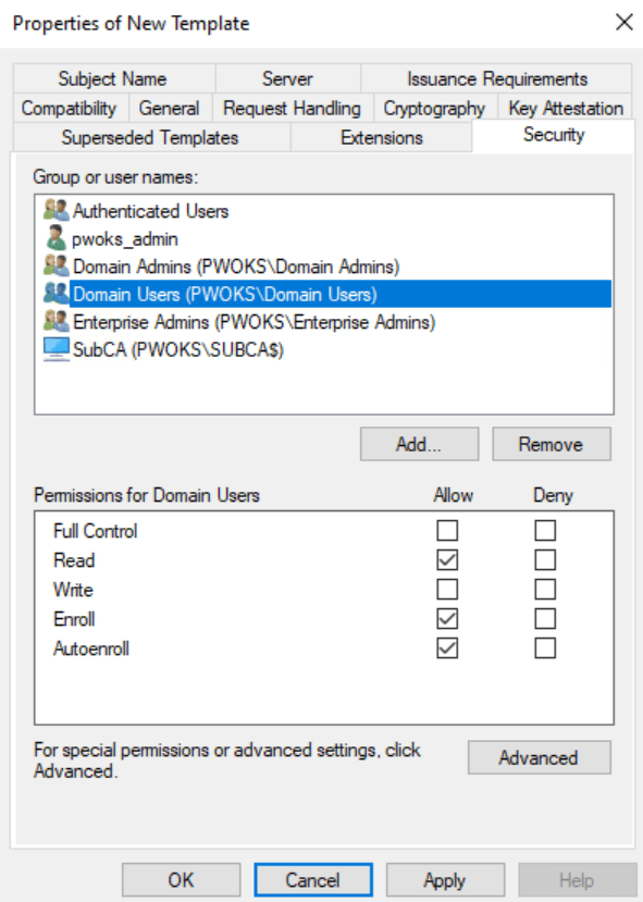 Security tab - domain users